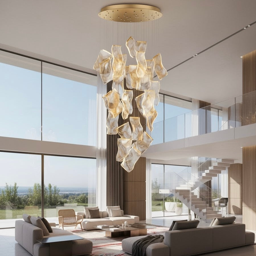 Golden Aether luxury sculptural gold LED chandelier