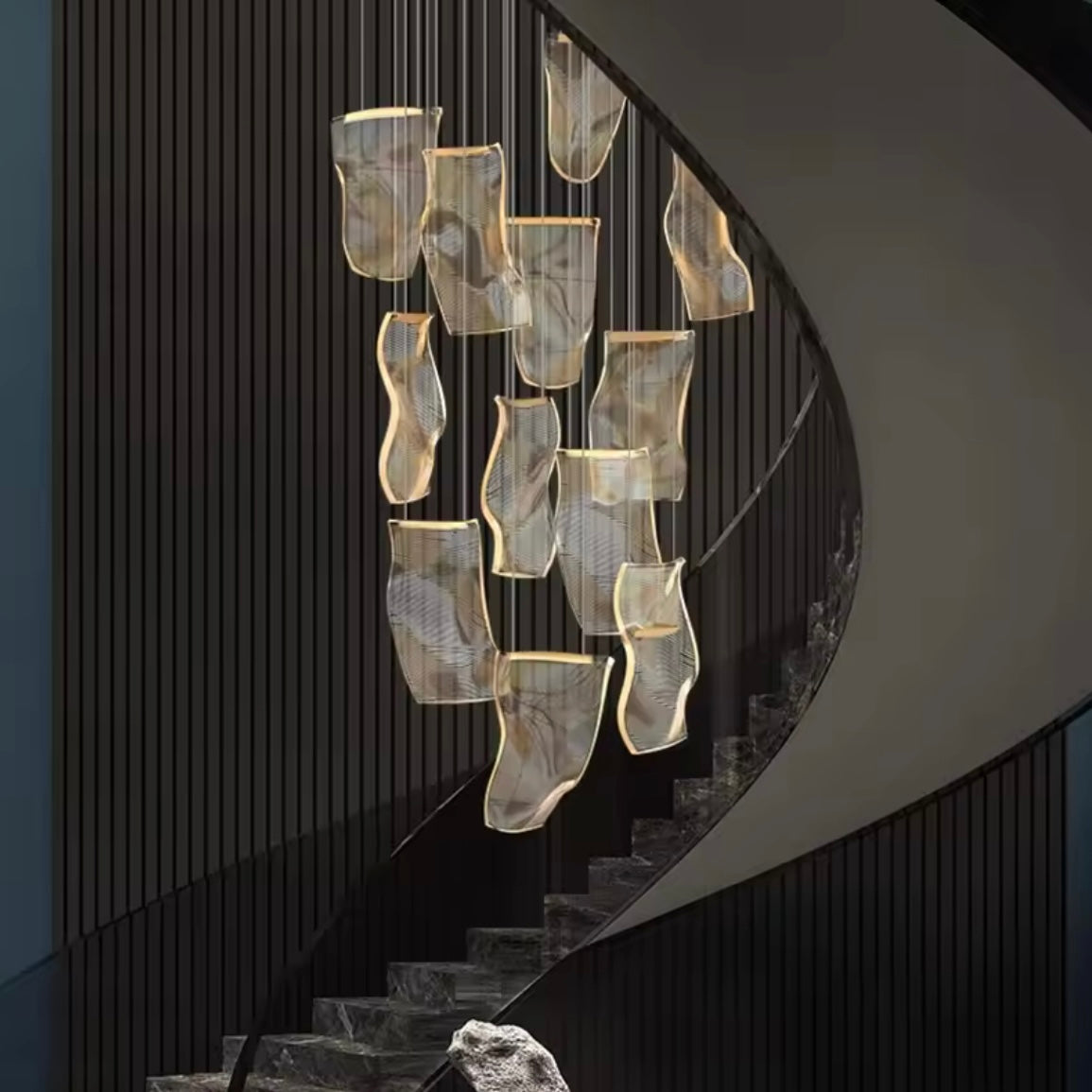 Golden Aether luxury sculptural gold LED chandelier