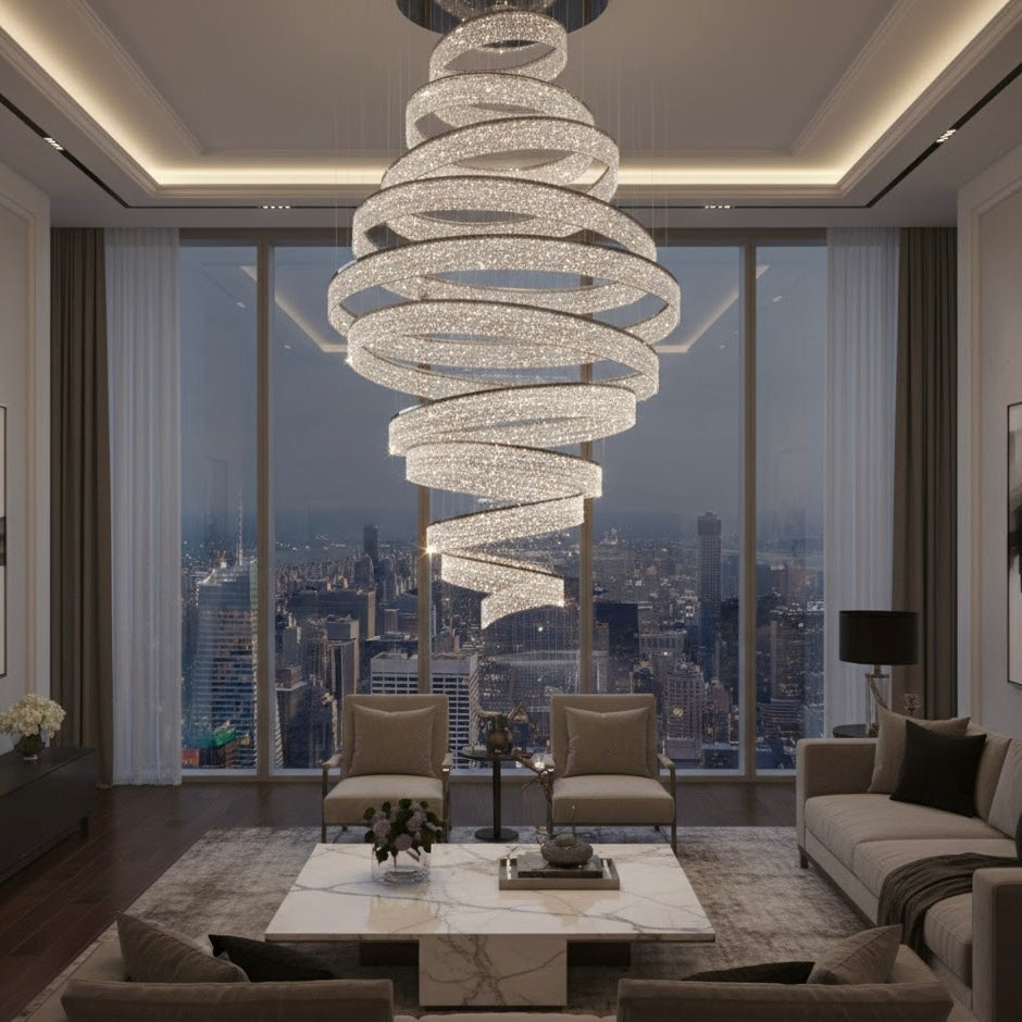 Celestial Helix chandelier with sculptural illuminated helix design