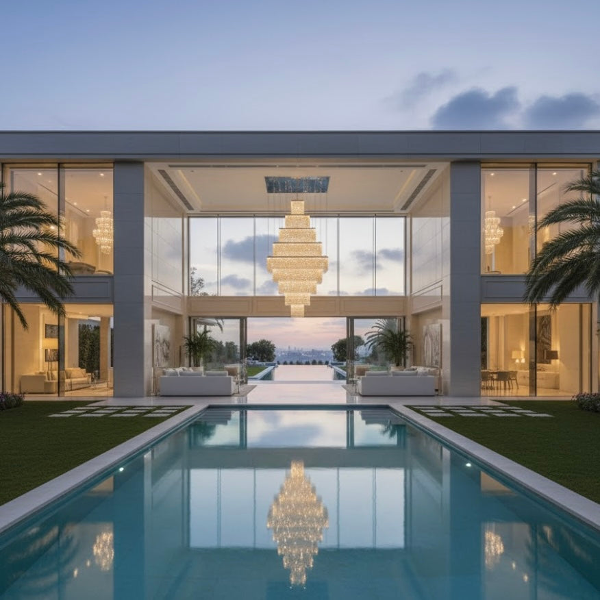 Luxury vertical LED staircase chandelier for high ceilings