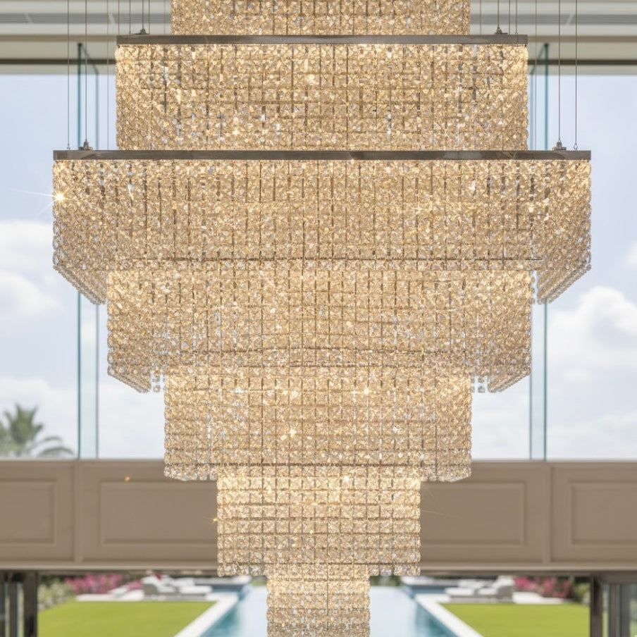 Luxury vertical LED staircase chandelier for high ceilings