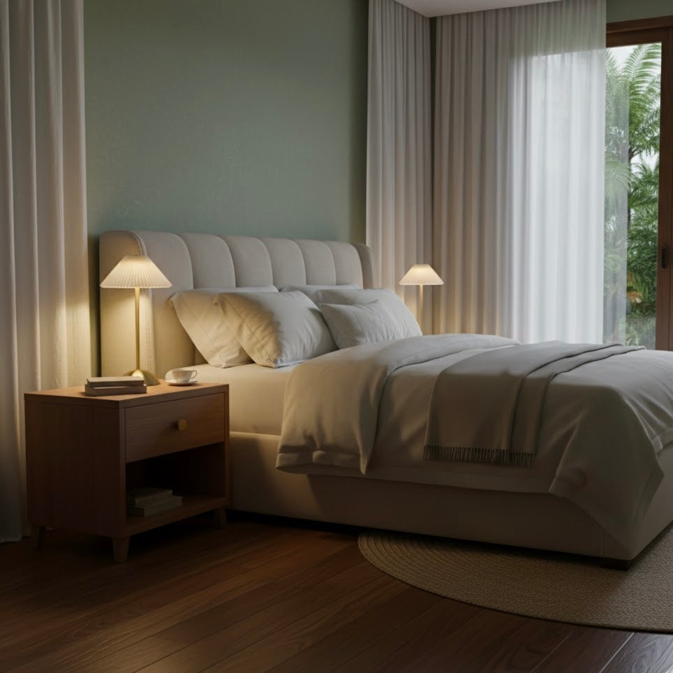 Cordless Plissé rechargeable LED table lamp with pleated design