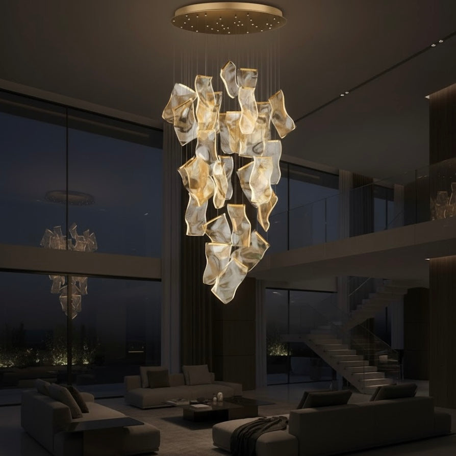 Golden Aether luxury sculptural gold LED chandelier