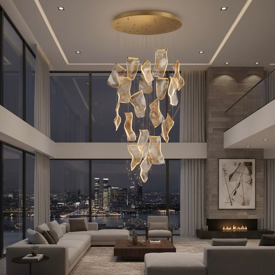 Golden Aether luxury sculptural gold LED chandelier