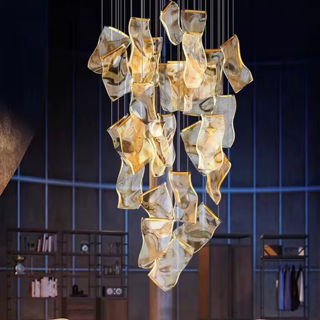 Golden Aether luxury sculptural gold LED chandelier