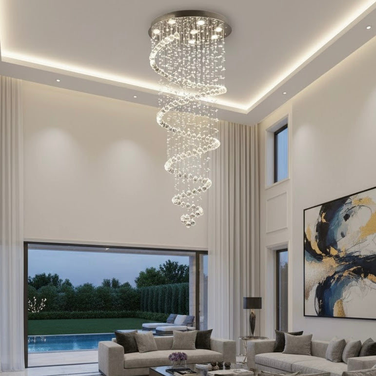 Starlight Vortex chandelier with flowing illuminated spiral rings