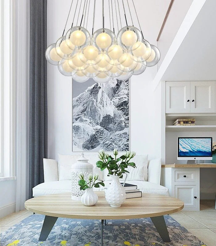 Orbital Pearl modern LED chandelier with illuminated globes