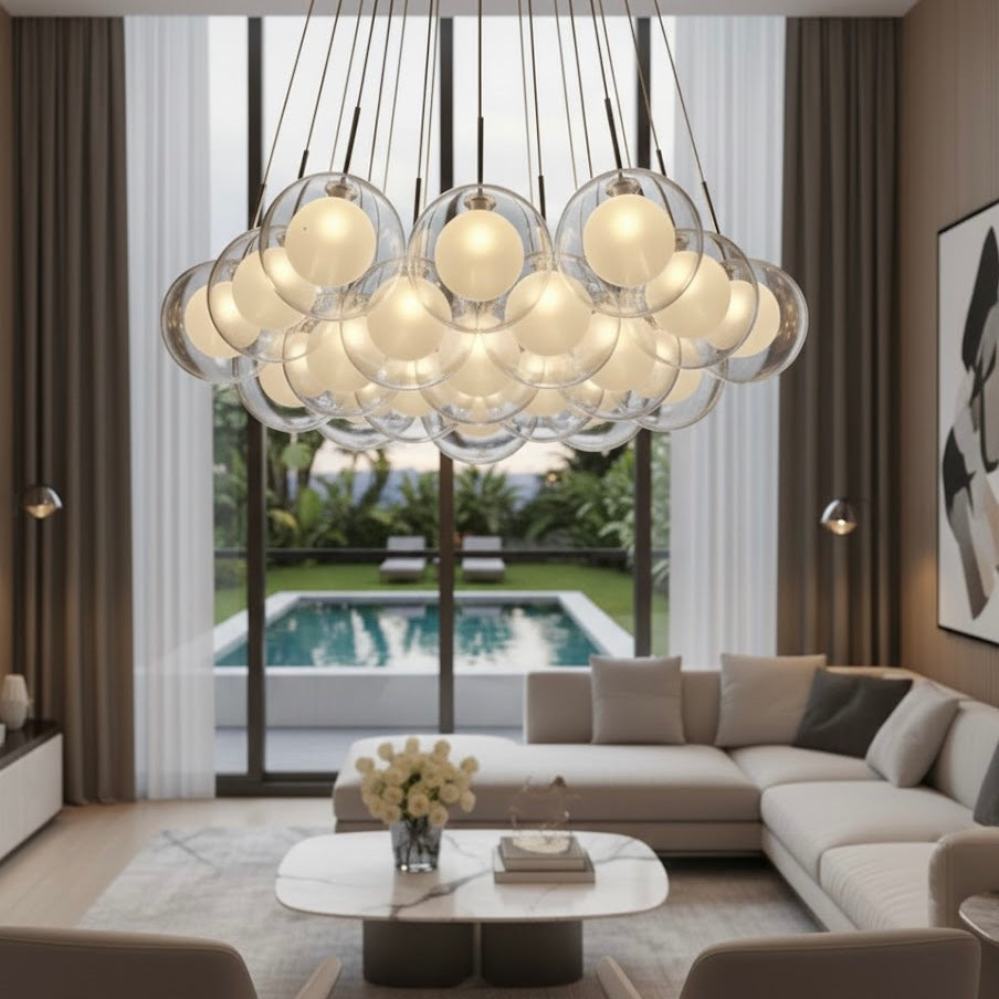 Orbital Pearl modern LED chandelier with illuminated globes